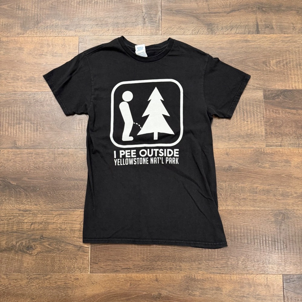 Delta Pro Weight Yellowstone I Pee Outside Funny Graphic T-Shirt Black Mens S